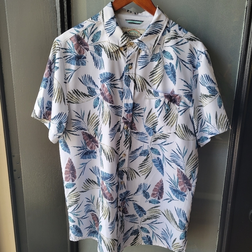 Seapointe Men's Soft Tropical Hawaiian Pocket Button Down Shirts Large Collared - Picture 2 of 11